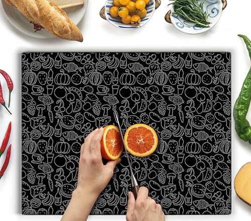 Kitchenville Glasschneidebrett 50×40 cm – Hygienisches Schneidebrett aus gehärtetem Glas – Hitzebeständig, Kratzfest & Rutschfest – Glasplatte für die