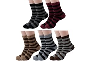 ccHuDE 5 Pairs Mens Fluffy Socks Fuzzy Bed Socks Crew Warm Socks Soft Winter Socks Warm Thermal Sleep Socks Multicolor
