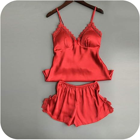 Womens Silk Satin Pajamas Set Two-Piece Pj Sets Sleepwear Loungewear Button-Down Pj Sets 