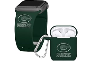 Game Time Green Bay Packers Engraved Silicone Combo Package Compatible with Apple Watch and AirPods Battery Case (42/44mm Green/Green)