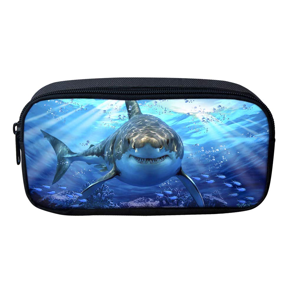Showudesigns Kids Canvas Pencil Bag Shark Ocean Print Pen Case Organizer Stationery Supplies Children Coin Pouch