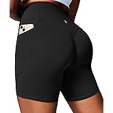 Heathyoga Butt Lifting Biker Shorts Women with Pockets 6" Workout Shorts Women Tummy Control Spandex Gym Shorts for Yoga