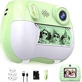 Kids Camera Instant Print 1080P Front Rear Dual Selfie - Toddler Cameras with Digital Video Games,32GB & 5-Color Print Paper/ 250 Photos,Easy to Use & Great Toys Gifts for Boys Girls, Ages 3-12 Green