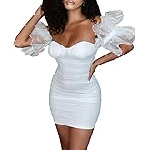 hibshaby Women Sexy Bodycon Dress Puff Sleeve Cocktail Evening Party Elegant Mini Dresses