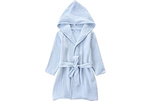 TADO MUSLIN Organic Cotton Toddler Bathrobe, Soft and Breathable Baby Robe for Kid, Boy& Girl Hooded Robe Muslin