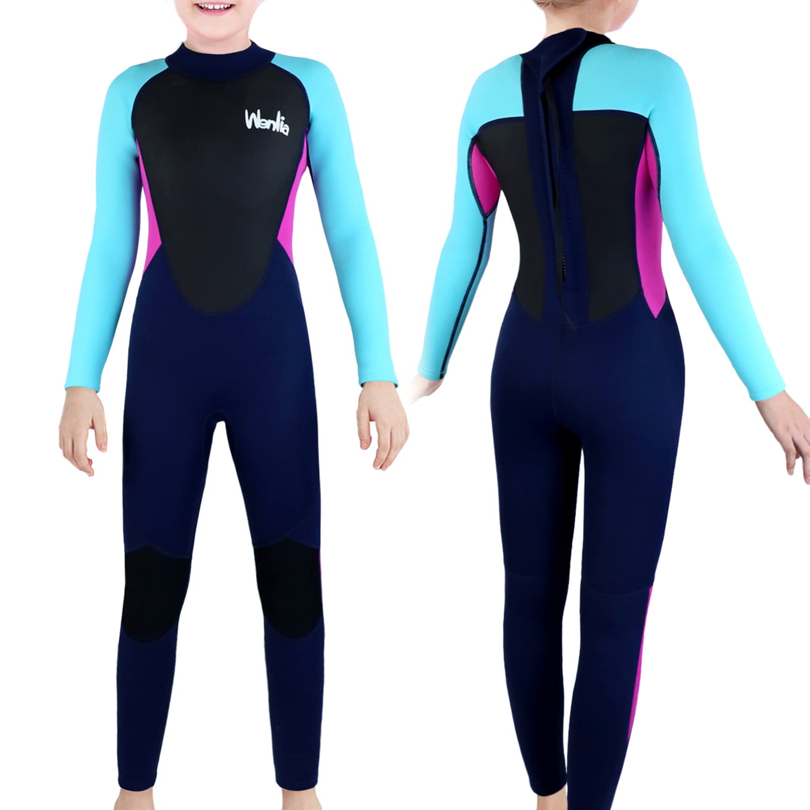 Kids Wetsuit, Full Length 2.5MM Neoprene Diving Suits, Youth Boys Girls Thermal Long Sleeve Surfing Suit Sun Protection Back Zip Swimsuit, for Snorkeling Scuba Water Sports