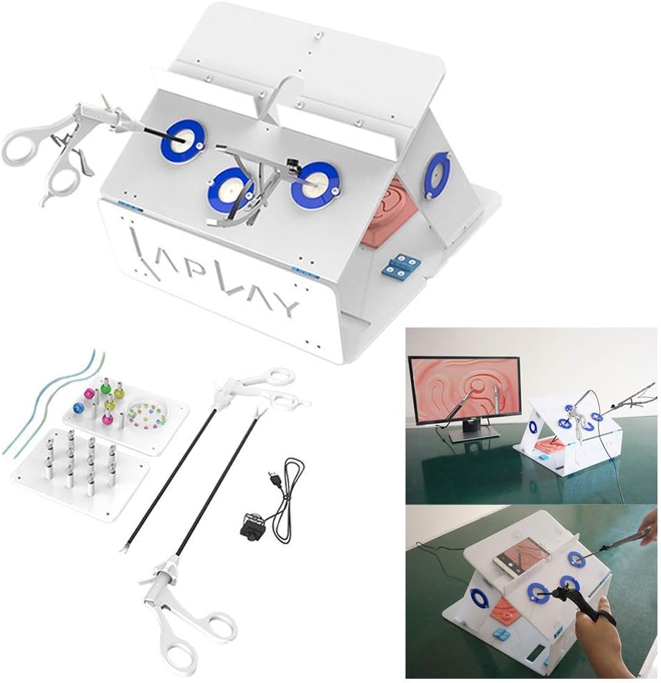 YJJ Laparoscopic Simulator Minimally Invasive/Bandaid Training Box with HD Camera+4 Surgical Instruments+5 Training Modules Teaching Equipment