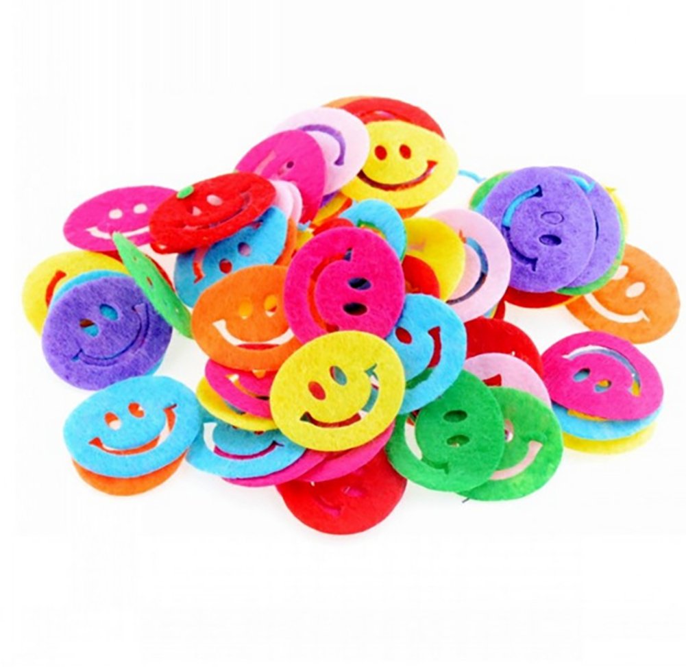200PCS Assorted Shape Multicolor Fabric Embellishments Felt Pads Appliques for DIY Craft Decoration and Sewing Handcraft (Smiley Shape)