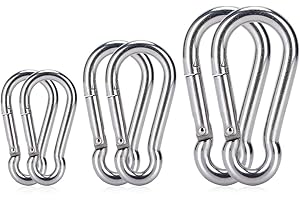 6PCS Spring Snap Hooks Carabiner- 304 Premium Stainless Steel Heavy Duty Carabiner Clips Assorted Sizes (2, 2.36, 3.15 inch) 