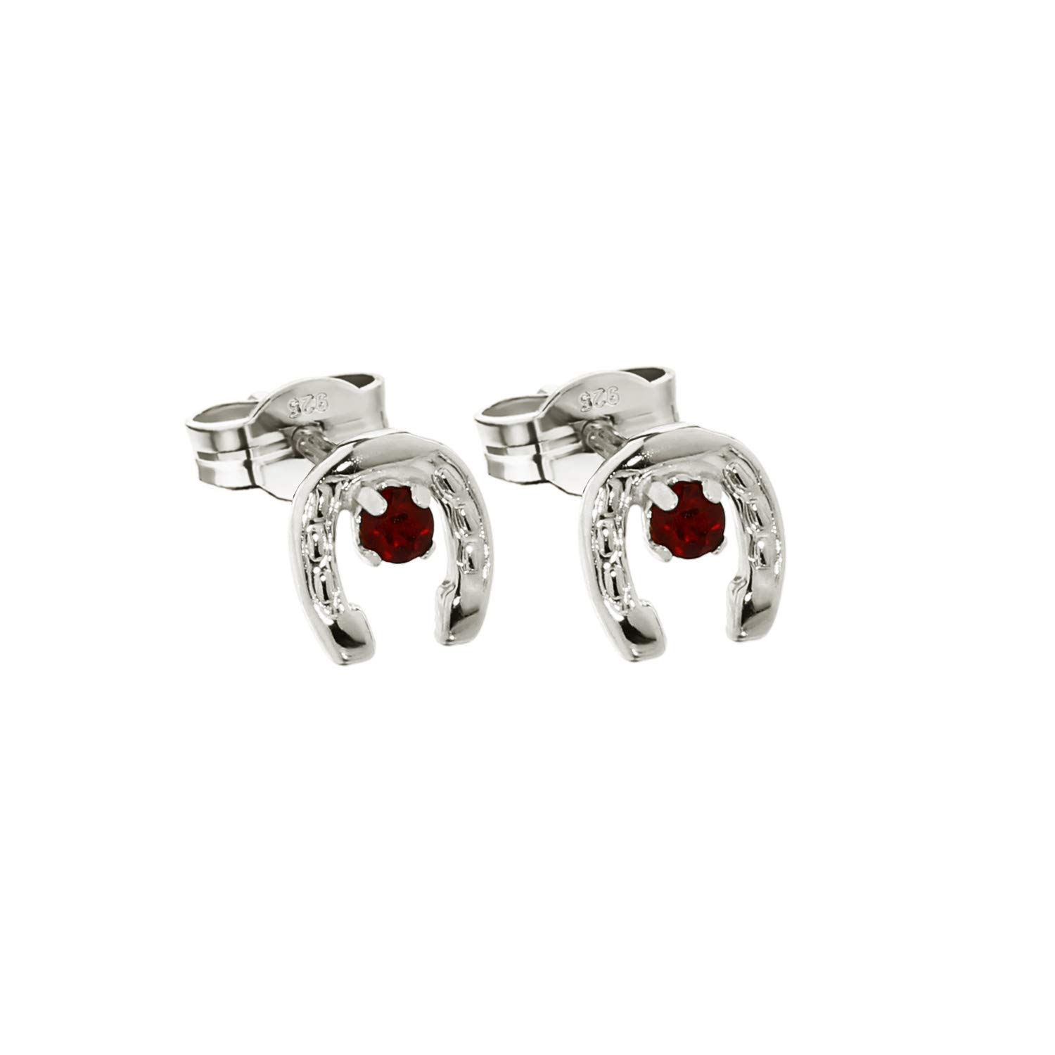 NKlaus Silver Pair 925 Sterling Silver Stud Earrings Horseshoe with Solitaire Garnet Ladies Children 7831
