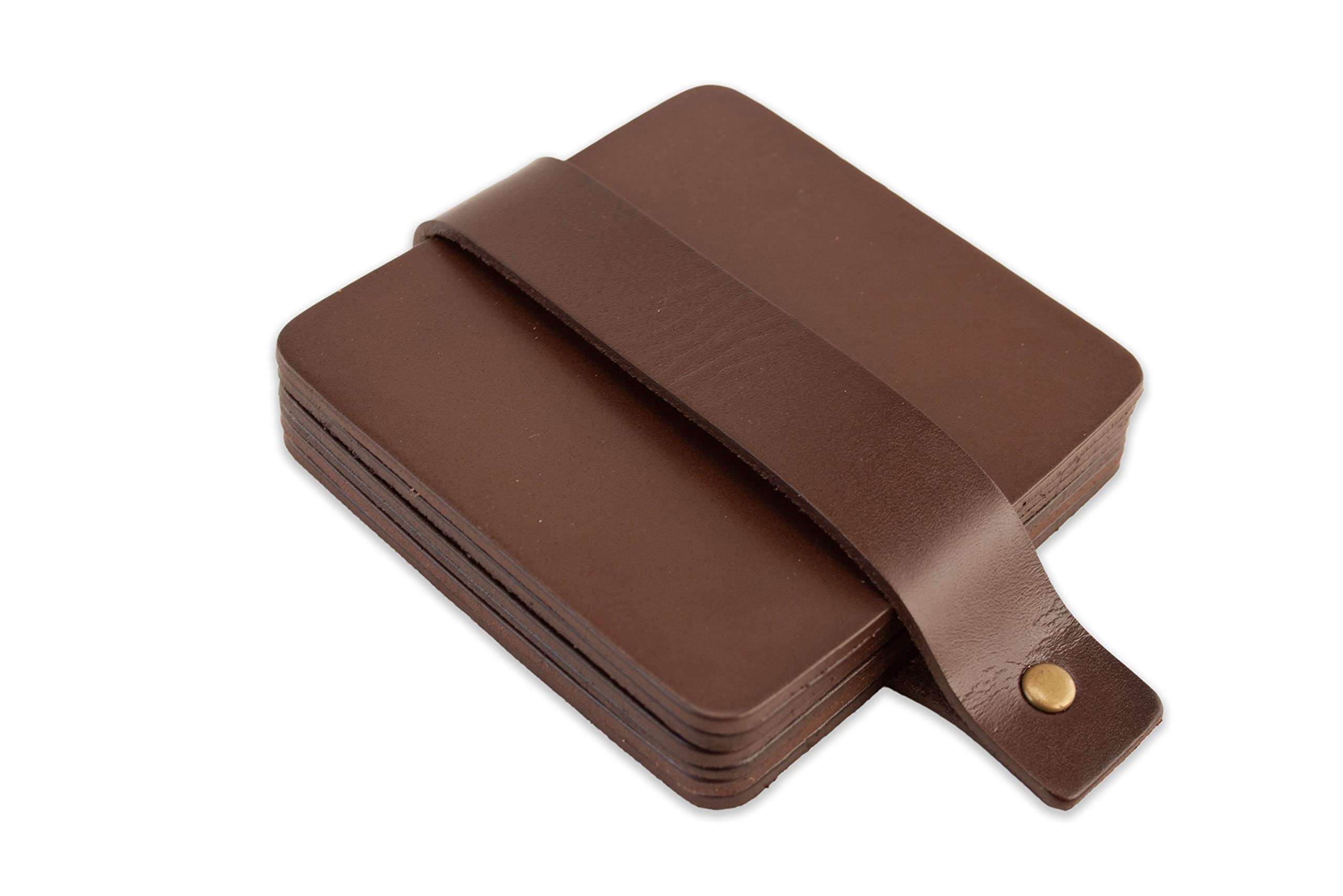 Brute Strength - Full grain leather coasters - Brown - Square - 6 pcs - Square coaster for glass - Coasters for drinks - includes holder