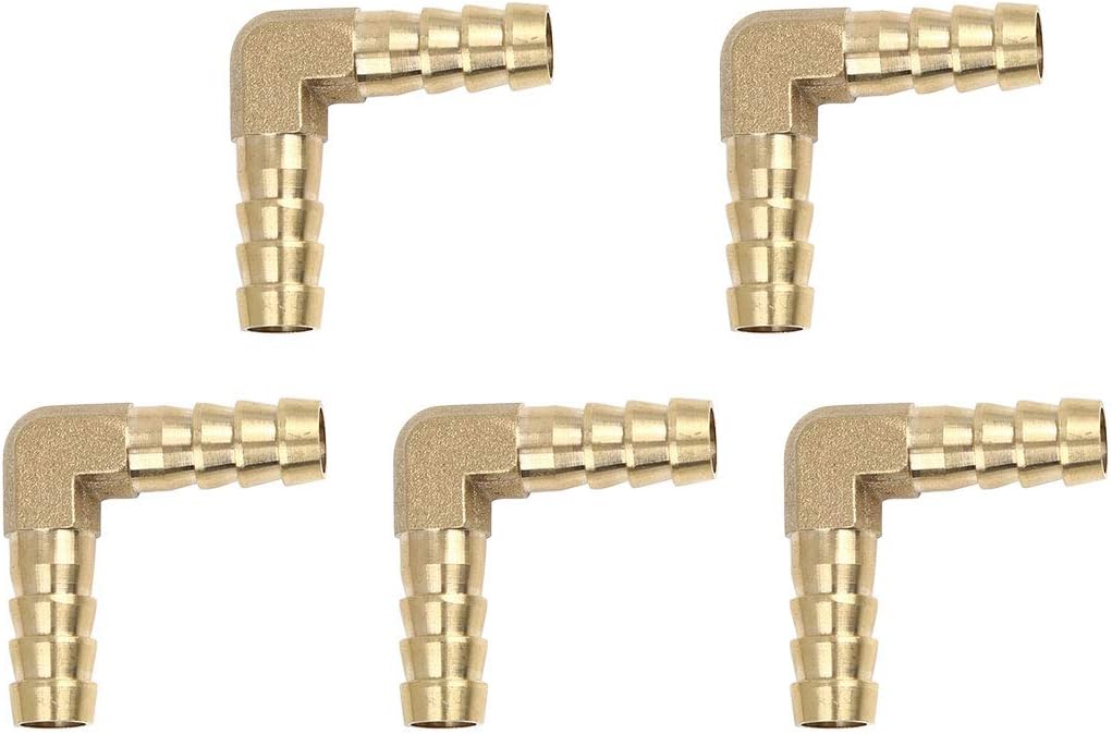 X AUTOHAUX 10mm Hose Barb Elbow 90 Degree Brass Fitting for Air Water Oil 5pcs, Gold Tone, 14 x 10 x 1.5 cm