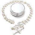 YQZIYOU Rosary Beads Catholic - Confirmation Gifts for Teenage Girl, Silver Simple Style Metal Gift Box, White Artificial Pearls Rosary, Gifts for Women