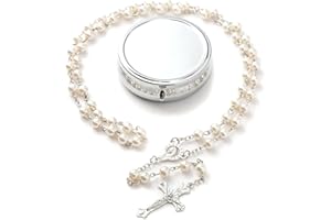 YQZIYOU Rosary Beads Catholic - Confirmation Gifts for Teenage Girl, Silver Simple Style Metal Gift Box, White Artificial Pearls Rosary, Gifts for Women