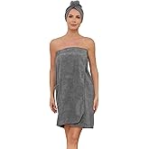 Air Curvey Soft Wrap Towel for Women Lightweight Spa Body Wrap Shower Wrap Robe Adjustable Closure Bathrobe with Pocket Gray S/M