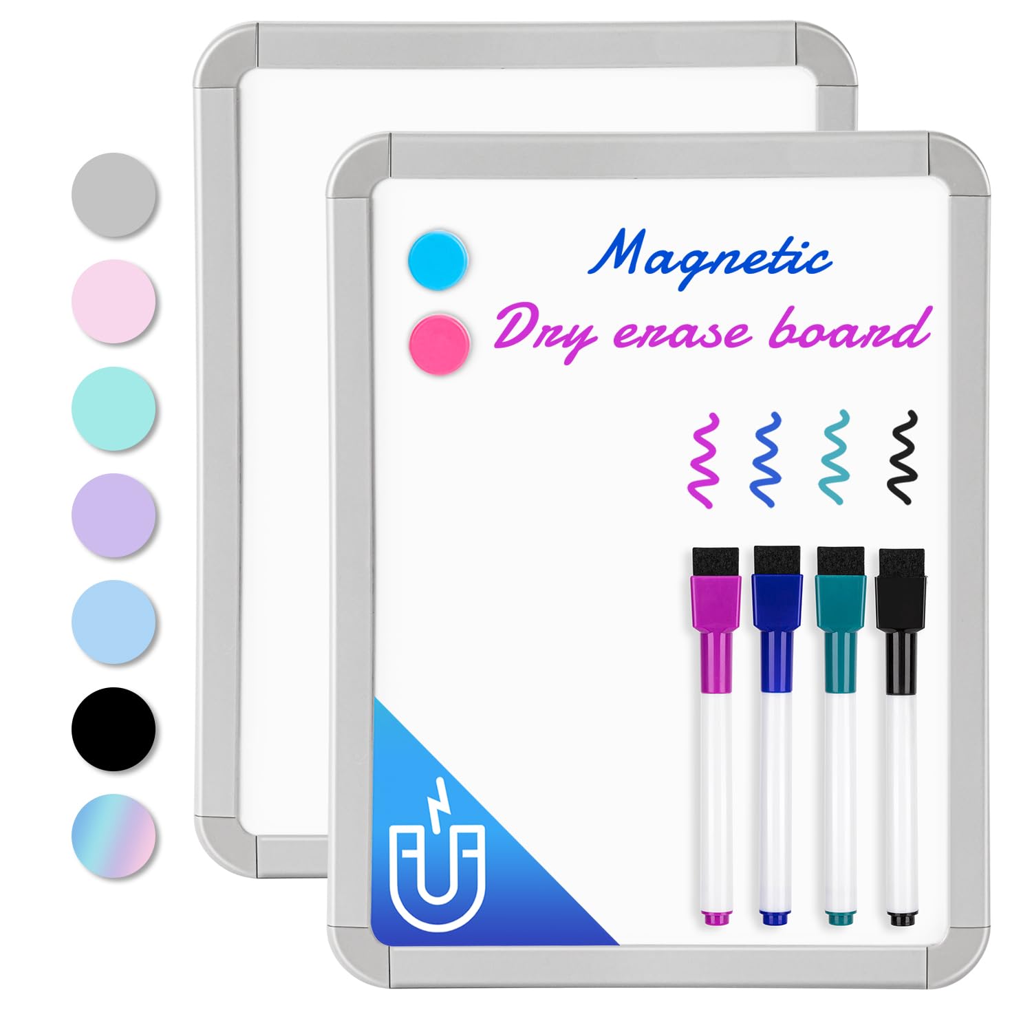 VUSIGN Small White Board Dry Erase, 22 x 28 cm Magnetic Dry Erase Board, Mini Whiteboard with Markers for Kids, Students, Fridge, Wall, Locker, 2 Pack