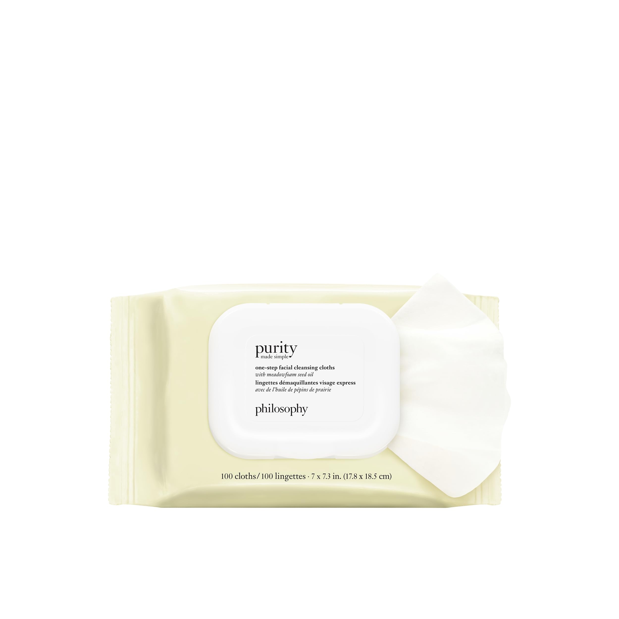philosophy purity made simple one-step facial cleansing cloths - easily removes makeup, dirt & oil on the go - skin is left clean and comfortable with no rinsing needed - 100 Count Image