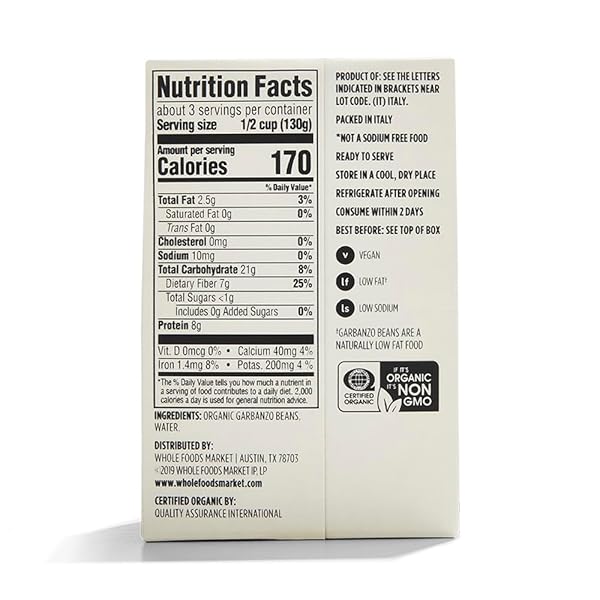 365 BY WHOLE FOODS MARKET, ORGANIC UNSALTED GARBANZO BEANS, 13.4 OUNCE