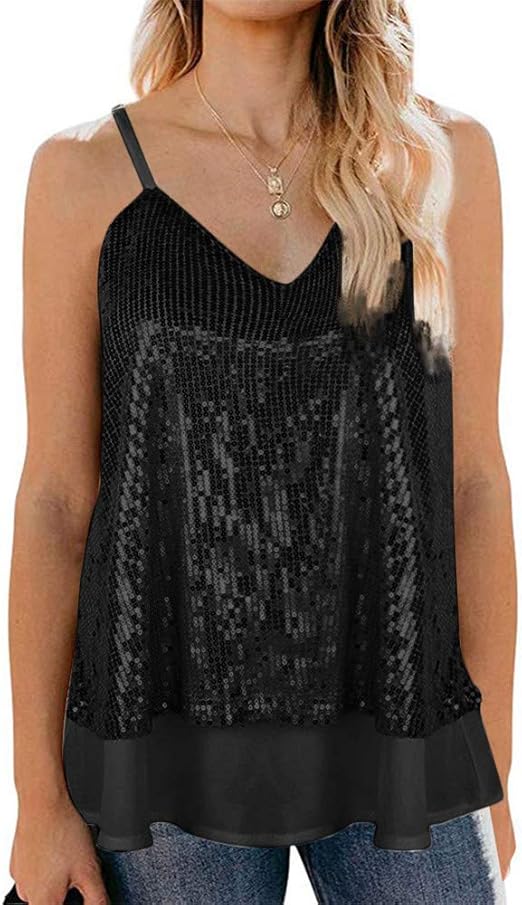 Buby Womens Camis Vest Tops Sequins V Neck Tanktops for Women Summer