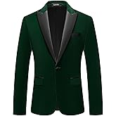 Mens Velvet Blazer Slim Fit Suit Jacket for Men Peaked Lapel One Button Tuxedo Blazer Wedding Prom Dinner