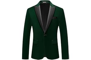 KUDORO Mens Velvet Blazer Slim Fit Suit Jacket for Men Peaked Lapel One Button Tuxedo Blazer Wedding Prom Dinner