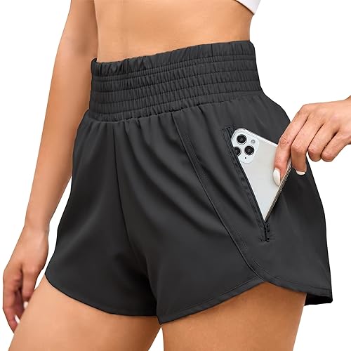 Lainlight Athletic Shorts for Women Elastic High Waisted Running
