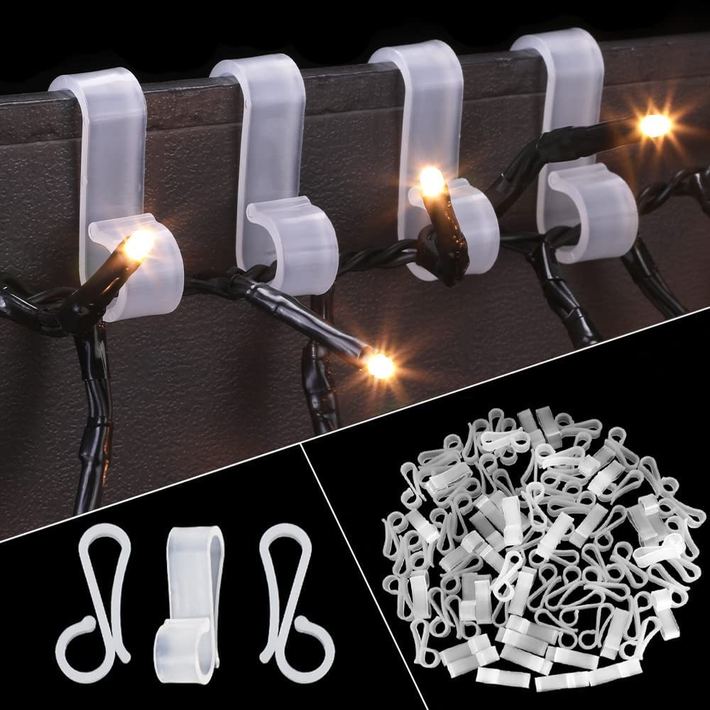 Vikdio 120 Pcs Gutter Hooks for Hanging Christmas Lights, Holiday Lights Clips Mount to Shingles, Gutter Clips for Securing Outdoor Icicle Lights on Christmas Halloween Home Garden Decor