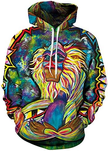 Large Size Thin Pullover Hoodie Anime Men Women 3D Sweatshirts With Cap Print Crazy Monkey Unisex Hooded Pullover Hoody Outerwear-S