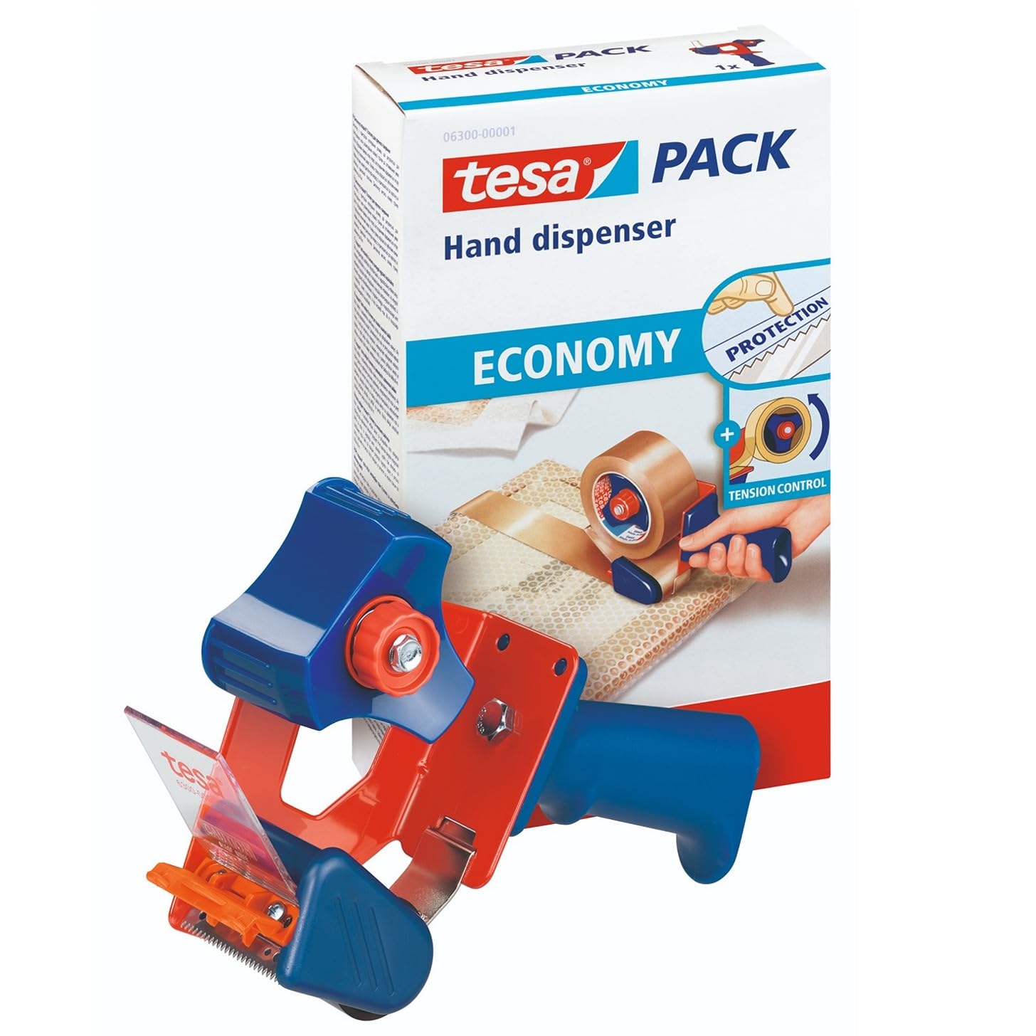 tesa Packing Tape Hand Dispenser Economy - Robust Dispenser for Parcel Tapes - Professional Quality - for Tapes up to 50 cm Wide