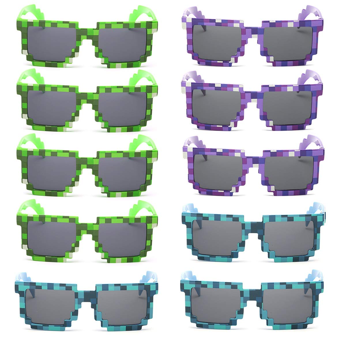 kilofly 10pc 8-Bit Pixel UV Protect Gamer Sunglasses Adult Kids Party Favors — image 1