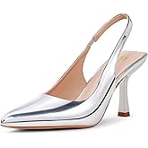 GENSHUO Women's Slingback Kitten Heel Pointed Closed Toe Stiletto Pumps Slip on Elastic Strap Wedding Party Dress Sandals Shoes