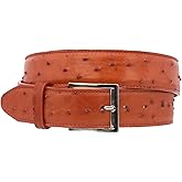 El Presidente Mens Cognac Ostrich Quill Print Leather Western Cowboy Belt Silver Buckle