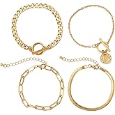Gold Plated Bracelets for Women Dainty Boho Stackable Bracelet Set Chunky Layered Link Bangle for Women