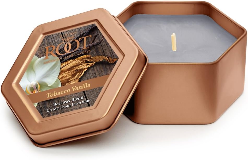 Root CandlesHoneycomb Traveler Scented Beeswax Blend Candle, Tobacco Vanilla 4-Ounce
