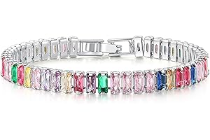 IVY TAILI Tennis Bracelets for Women Trendy 14K White Gold Plated Birthstone Tennis Bracelet Sparkly Cubic Zirconia Bracelet Diamond Bracelet Mothers Day Gifts Birthstone Jewelry for Women