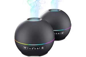 THIMONES 2 Pack Essential Oil Diffuser for Home - 200ml Ultrasonic Aromatherapy Diffuser with 4 Timers & 7 Colors Night Lights, 20dB Quiet Working for 10 Hours (Black+Black)