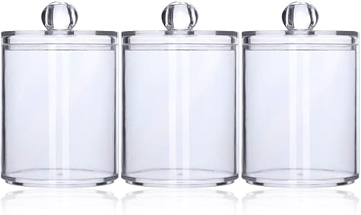 Amazon Com Tbestmax 10 Oz Plastic Cotton Swab Ball Pad Holder Qtip Jar Clear Makeup Organizer Bathroom Containers Dispenser 3 Pack Home Kitchen