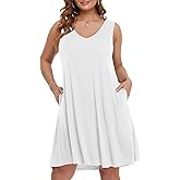 BELAROI Women Casual Summer Beach Dresses Plus Size Sundress V Neck Pockets Swing Tank Dress Cover Ups
