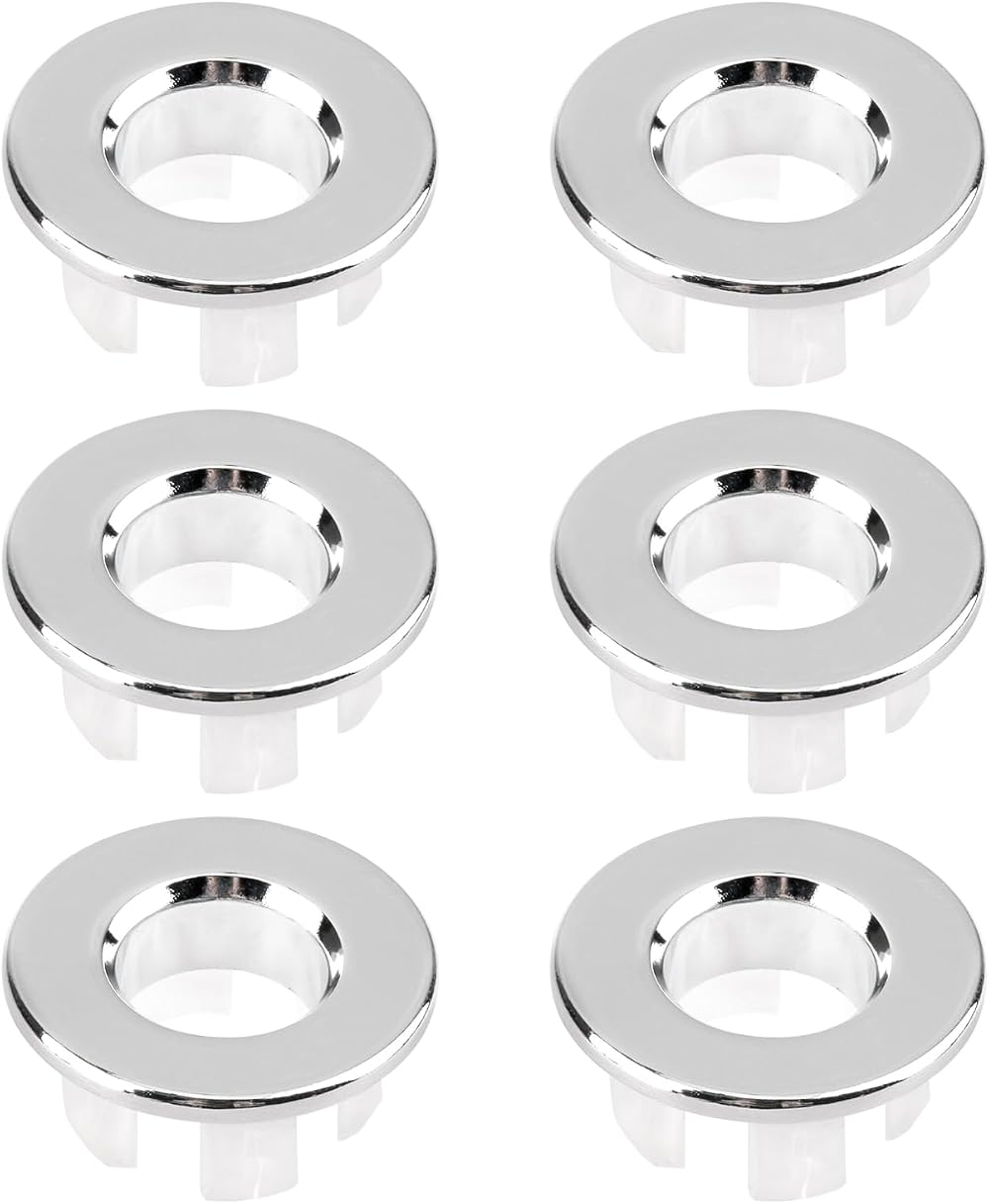 RRICHH 6Pcs Metal Sink Overflow Caps Brass 22-26mm Silver Bath Drain Cover
