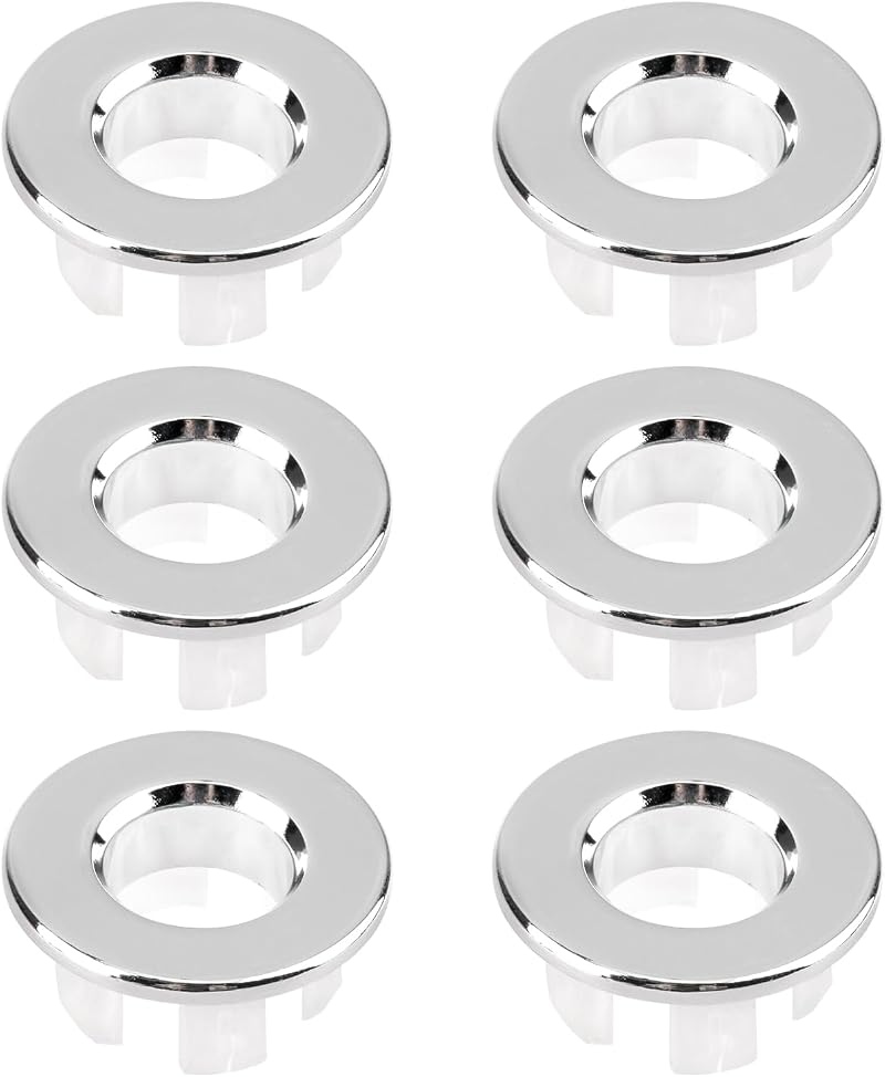 RRICHH 6Pcs Metal Sink Overflow Caps Brass 22-26mm Silver Bath Drain Cover