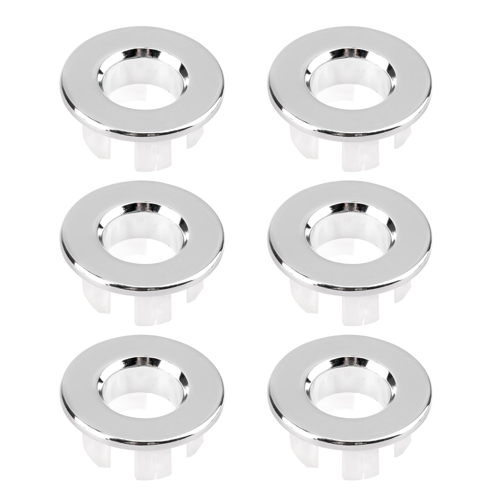 6PCS Metal Sink Overflow Caps Brass Basin Trim Rings Replacement Bath Overflow Cover Round Sink Tap Hole Cover Scratch-Resistant Drain Cover Insert for Bathroom & Kitchen Sinks, Silver (22-26mm)