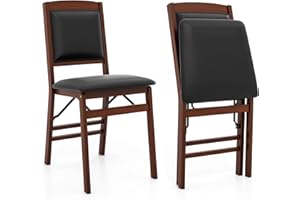 Giantex Folding Dining Chairs Set of 2, Foldable Wood Kitchen Chairs with Padded Seat, Solid Wood Frame, Max Load 400 Lbs, No Assembly Easy to Store Wooden Dining Chairs for Apartment, Small Space