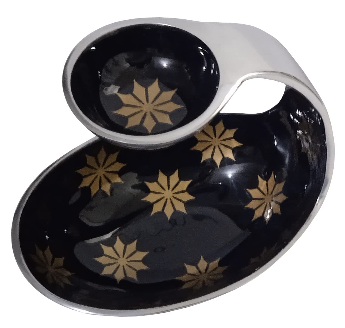 Purpledip Aluminium Serving Tray Platter & Dips Bowl; Unique Table Decor, Black (11798)