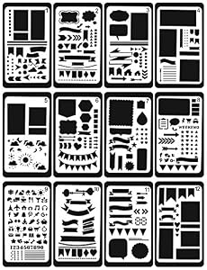 Image of Lirener 12Pcs DIY Drawing Template Stencils Set, Graphics Stencils for Children Creation, Scrapbooking, DIY Albums, Card and Craft Projects, Diary£¬ Bullet Journal, 4x7 inch