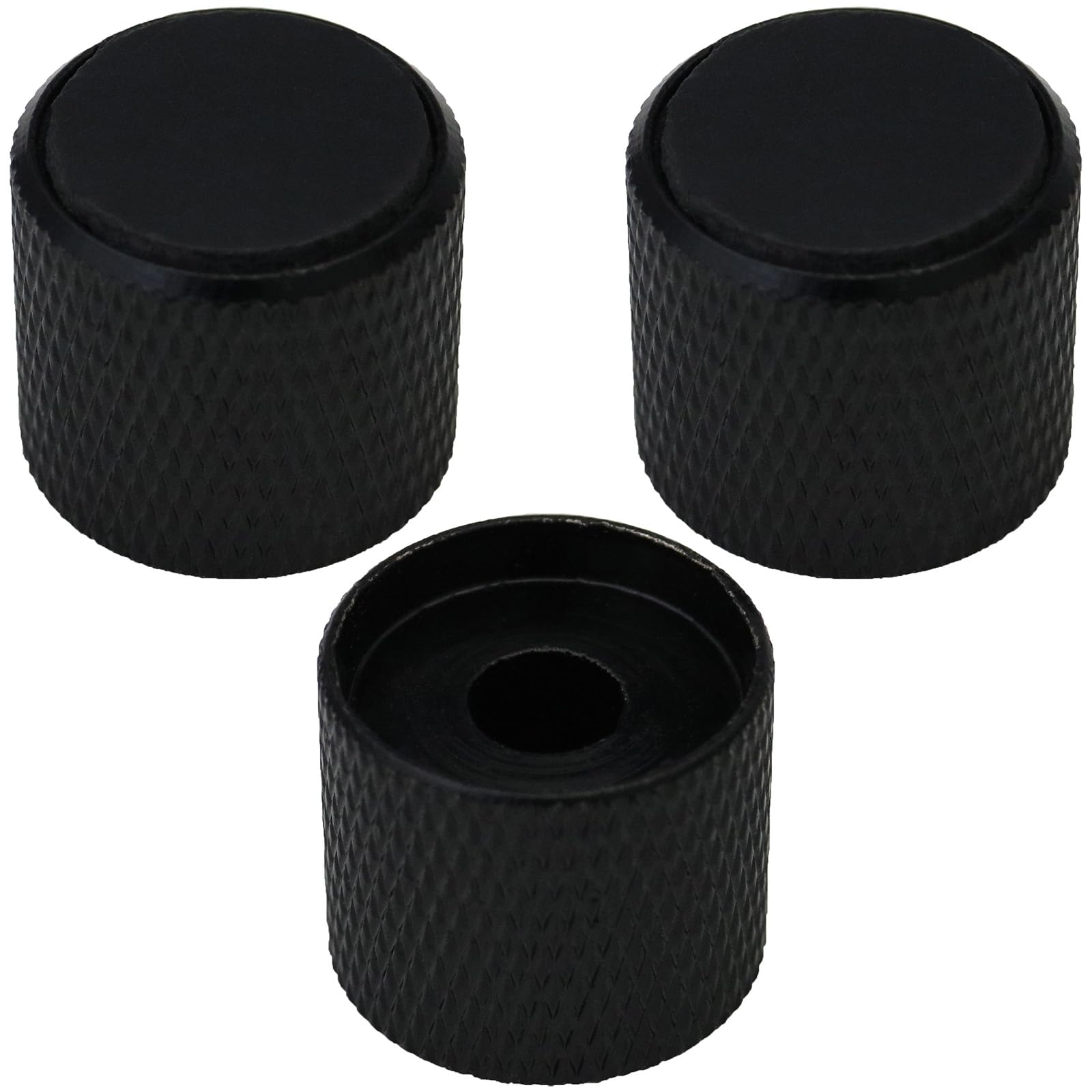 6mm Round Hole Solid Metal Guitar Control Knobs With Metal Cap For Electric/Bass Pack of 3 (Black/Black)