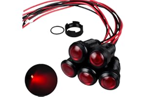 DMWD 5pcs 12mm LED Indicator Light Plastic Black Signal Dot Lamp 110-220V AC 1/2 inches Mounting Hole Size with 15cm/5.9in. Wire (Red LED)