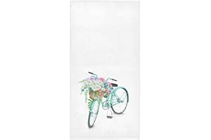 ZZAEO Watercolor Turquoise Bicycle with Flowers Towel Hand Towel, 30 x 15 inch Thin Lightweight Soft Absorbent Fingertip Towel for Home Bathroom Theme Decor