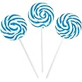 LIGHT BLUE SWIRL LOLLIPOPS - 24 SUCKERS INDIVIDUALLY WRAPPED - 2 INCH POPS