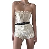 NUFIWI Women Lace Trim Layered Ruffle Bloomers Shorts Low Waist Lolita Pumpkin Panties Transparent Princess Short Pants