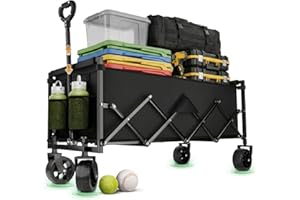 MarBreeze Extra Large Collapsible Wagon with 480LBS Capacity, Heavy Duty Folding Utility Cart with All-Terrain Wheels, Foldab